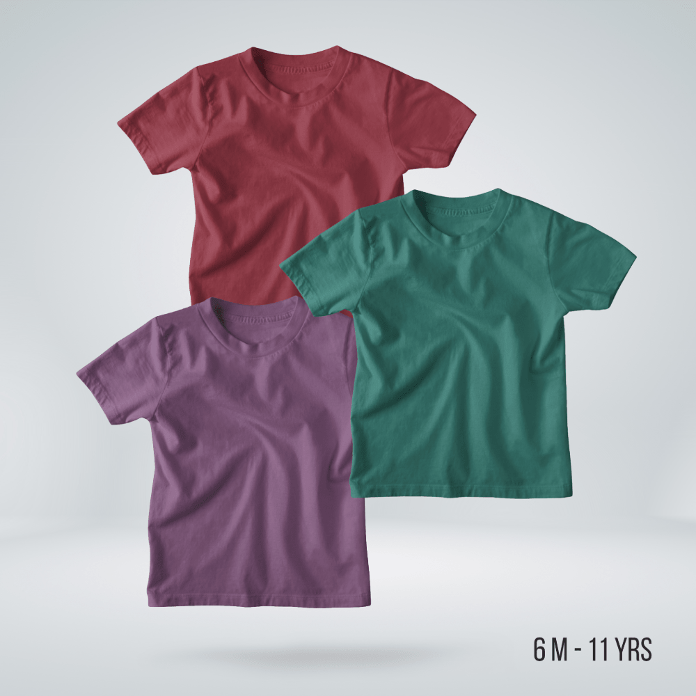 Fabrilife Kids Premium Blank T-shirt Combo - Maroon, Green, Purple 100% Cotton